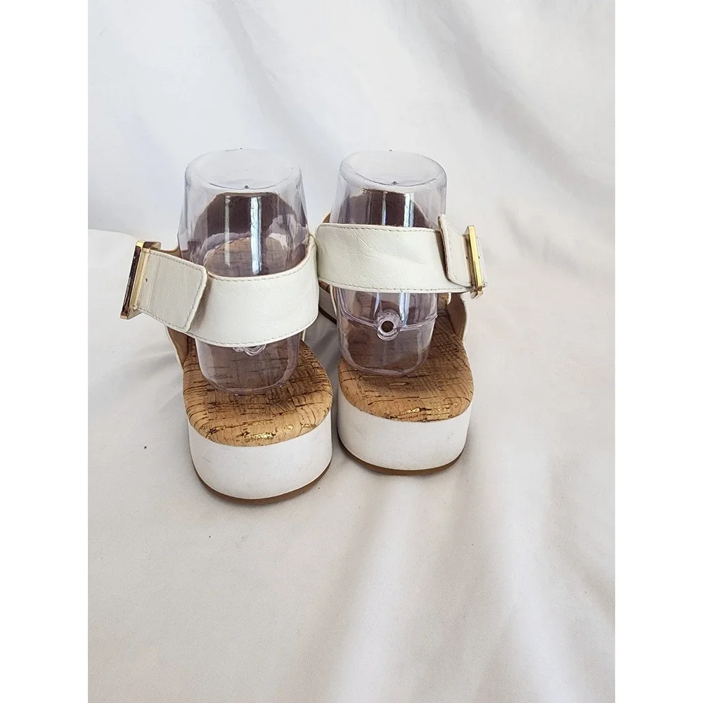 Jack Rogers White Leather Cork Platform Sandals Thong Buckle Womens 8.5 M Summer